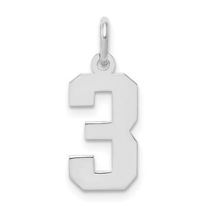 Sterling Silver, Athletic Collection, Small Polished Number 3 Pendant